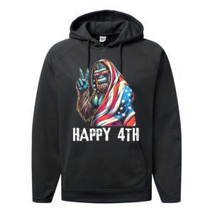 Bigfoot 4th Of July Happy 4th Patriotic Usa Performance Fleece Hoodie