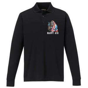 Bigfoot 4th Of July Happy 4th Patriotic Usa Performance Long Sleeve Polo