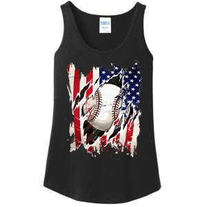 Baseball 4th Of July Patriotic Usa American Flag Ladies Essential Tank