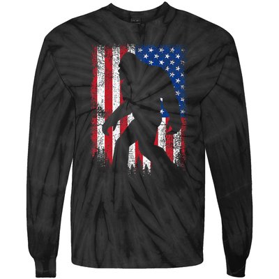 Bigfoot 4th Of July American USA Flag Patriotic Veterans Day Tie-Dye Long Sleeve Shirt