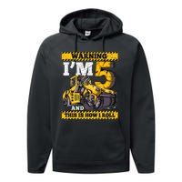 Birthday 5 Construction 5th Birthday Roller 5th Birthday Performance Fleece Hoodie