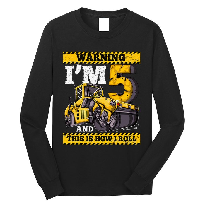 Birthday 5 Construction 5th Birthday Roller 5th Birthday Long Sleeve Shirt