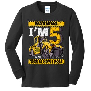 Birthday 5 Construction 5th Birthday Roller 5th Birthday Kids Long Sleeve Shirt