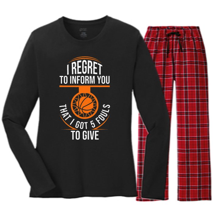 Basketball 5 Fouls Quote Funny Basketball Women's Long Sleeve Flannel Pajama Set 