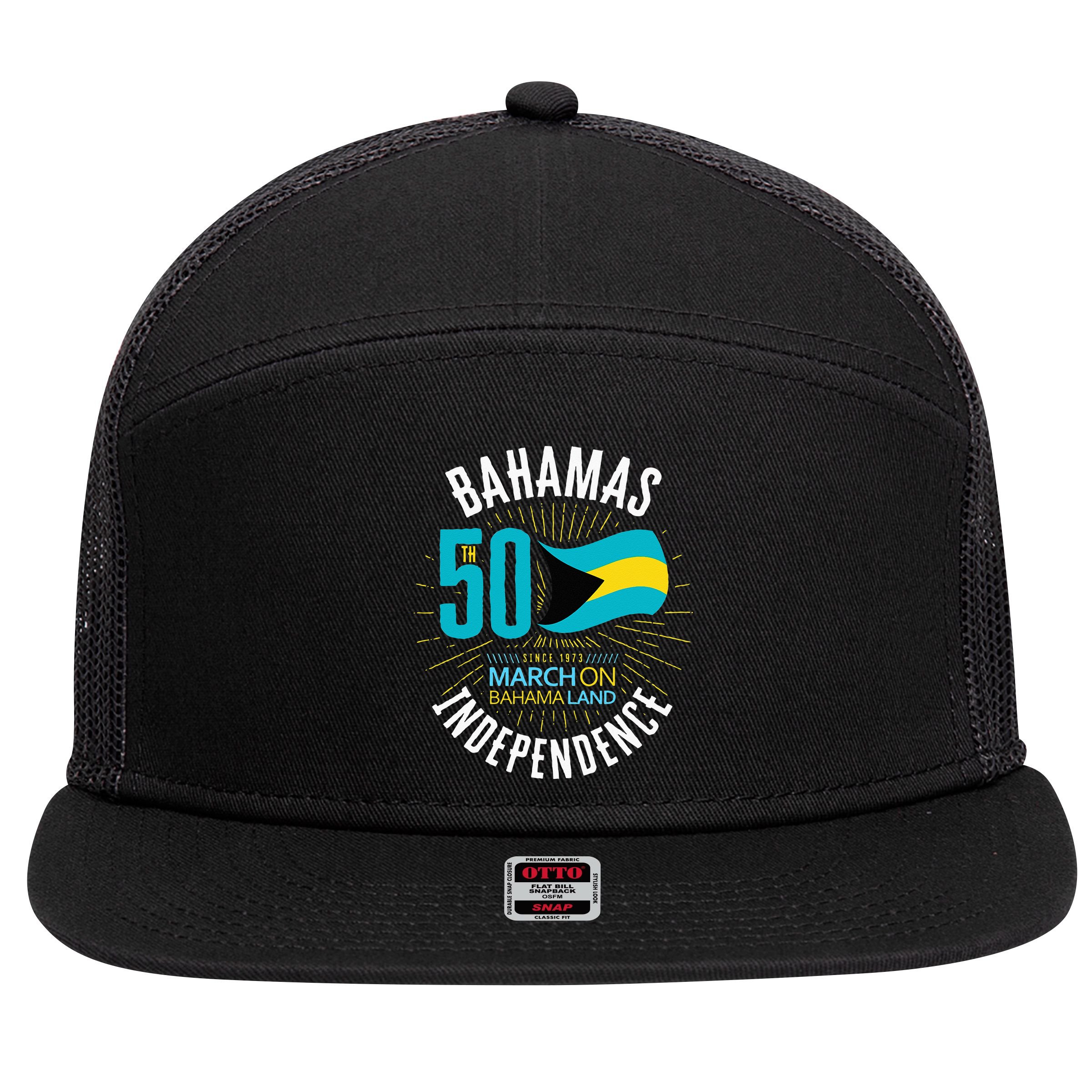 Bahamas 50th Independence Bahamian Flag Nassau Bahamas Flag 7 Panel Mesh Trucker Snapback Hat