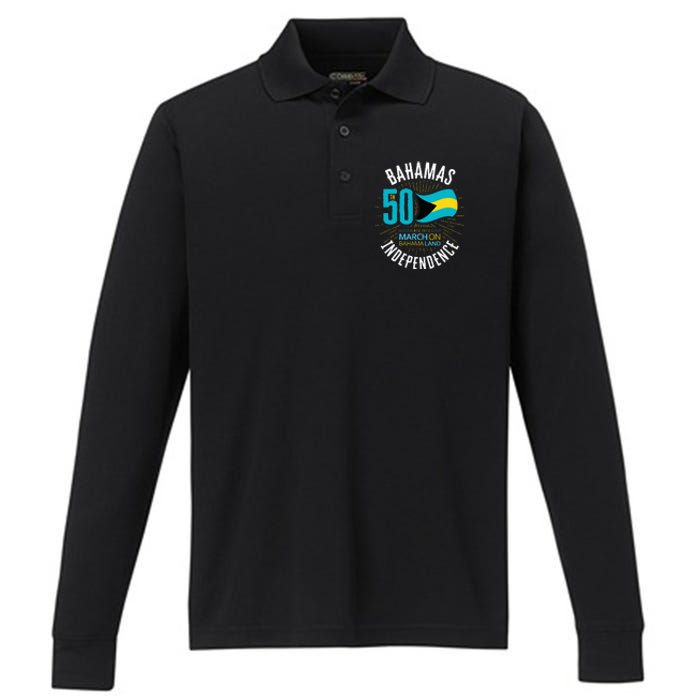 Bahamas 50th Independence Bahamian Flag Nassau Bahamas Flag Performance Long Sleeve Polo