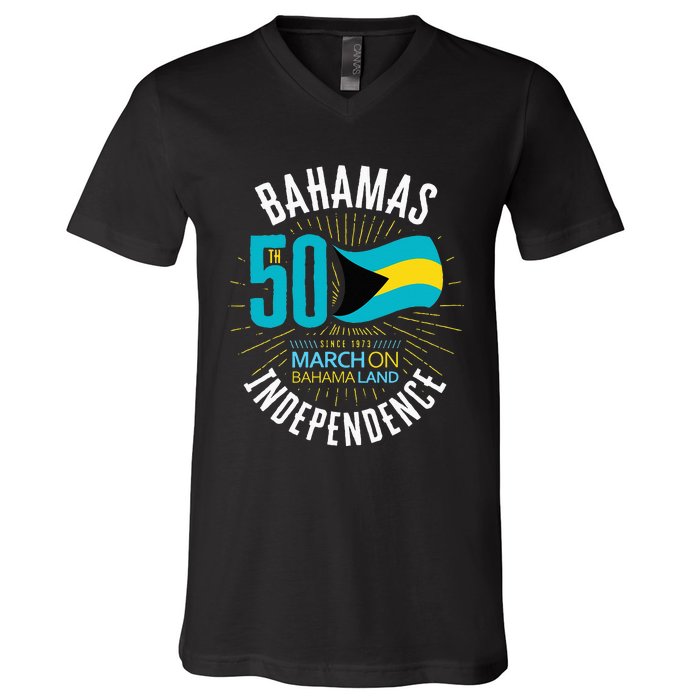 Bahamas 50th Independence Bahamian Flag Nassau Bahamas Flag V-Neck T-Shirt