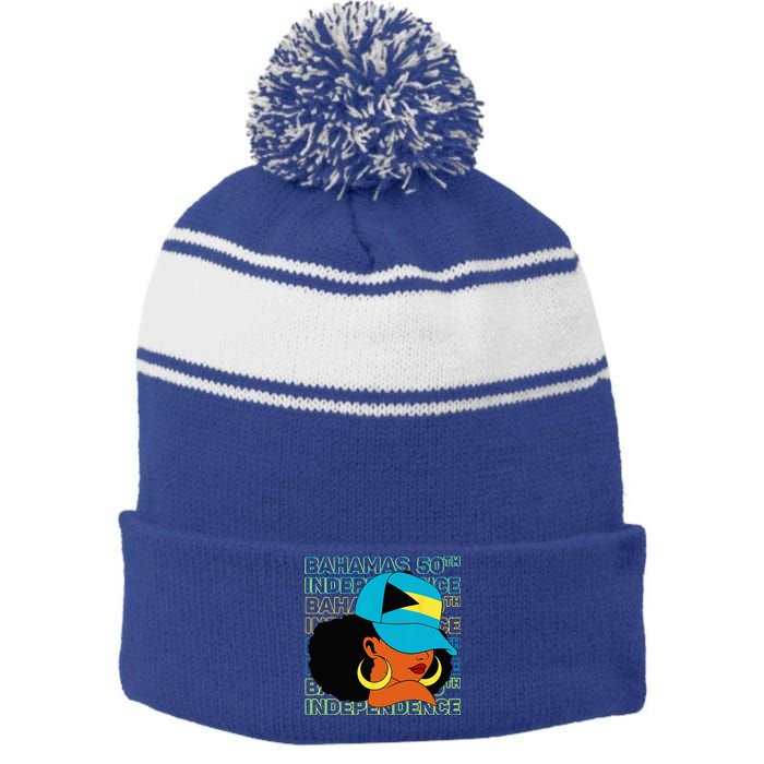 Bahamas 50th Independence Day Bahamian Flag Stripe Pom Pom Beanie