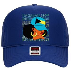 Bahamas 50th Independence Day Bahamian Flag High Crown Mesh Back Trucker Hat