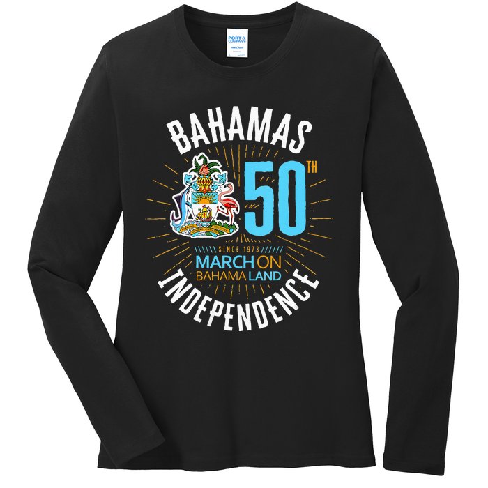 Bahamas 50th Independence Bahamian Flag Nassau Bahamas Flag Ladies Long Sleeve Shirt