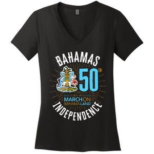 Bahamas 50th Independence Bahamian Flag Nassau Bahamas Flag Women's V-Neck T-Shirt