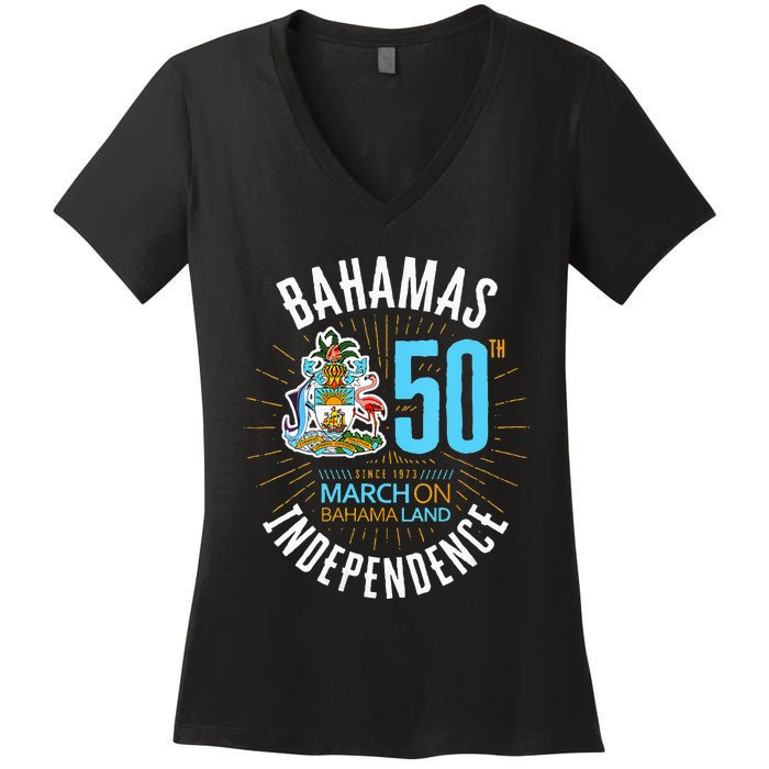 Bahamas 50th Independence Bahamian Flag Nassau Bahamas Flag Women's V-Neck T-Shirt