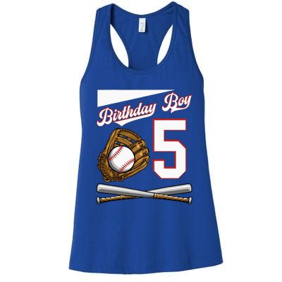 Birthday 5 Party Cake Baseball Field Bat Catcher Homerun Women's Racerback Tank