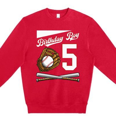 Birthday 5 Party Cake Baseball Field Bat Catcher Homerun Premium Crewneck Sweatshirt