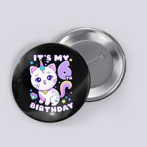 Birthday 6 years old cat unicorn 6th birthday Button