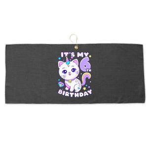 Birthday 6 years old cat unicorn 6th birthday Large Microfiber Waffle Golf Towel