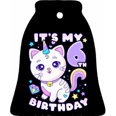 Birthday 6 years old cat unicorn 6th birthday Ceramic Bell Ornament