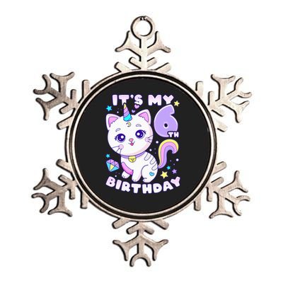 Birthday 6 years old cat unicorn 6th birthday Metallic Star Ornament