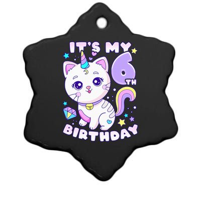 Birthday 6 years old cat unicorn 6th birthday Ceramic Star Ornament