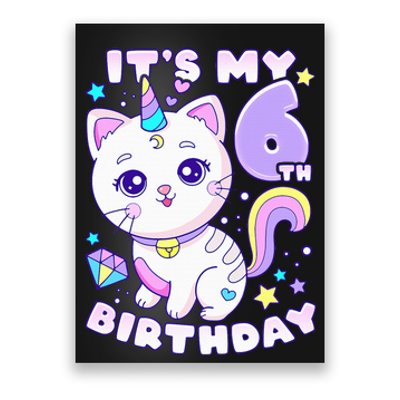 Birthday 6 years old cat unicorn 6th birthday Poster