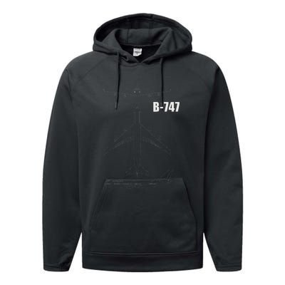 B 747 Aircraft Blueprint Performance Fleece Hoodie