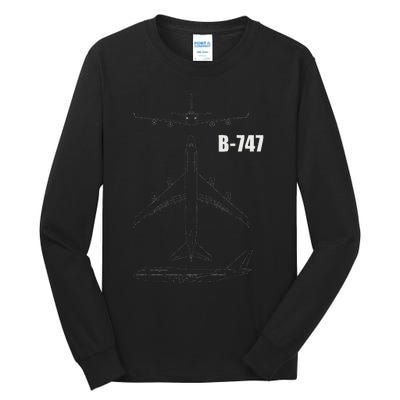 B 747 Aircraft Blueprint Tall Long Sleeve T-Shirt