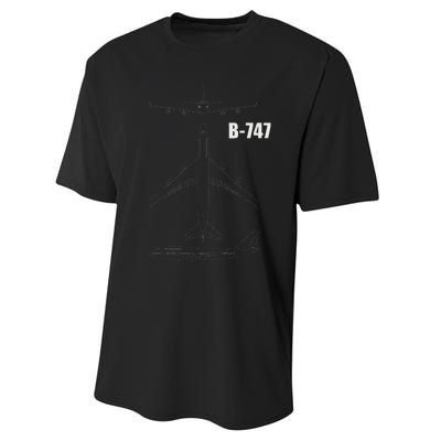 B 747 Aircraft Blueprint Performance Sprint T-Shirt