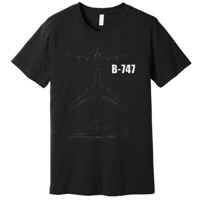 B 747 Aircraft Blueprint Premium T-Shirt