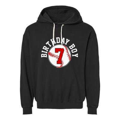 Baseball 7th Birthday Party 7 Years Old Gift Garment-Dyed Fleece Hoodie