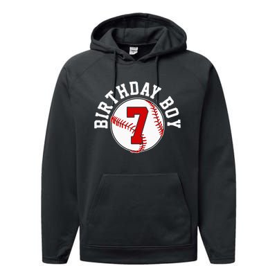 Baseball 7th Birthday Party 7 Years Old Gift Performance Fleece Hoodie