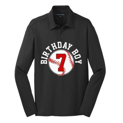 Baseball 7th Birthday Party 7 Years Old Gift Silk Touch Performance Long Sleeve Polo