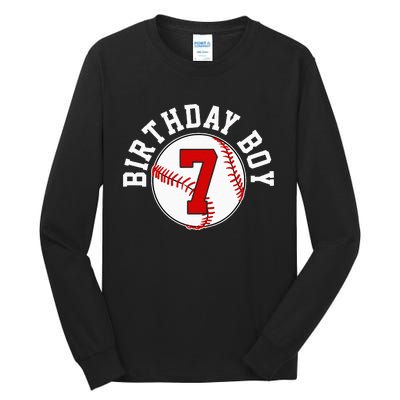 Baseball 7th Birthday Party 7 Years Old Gift Tall Long Sleeve T-Shirt