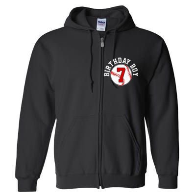 Baseball 7th Birthday Party 7 Years Old Gift Full Zip Hoodie