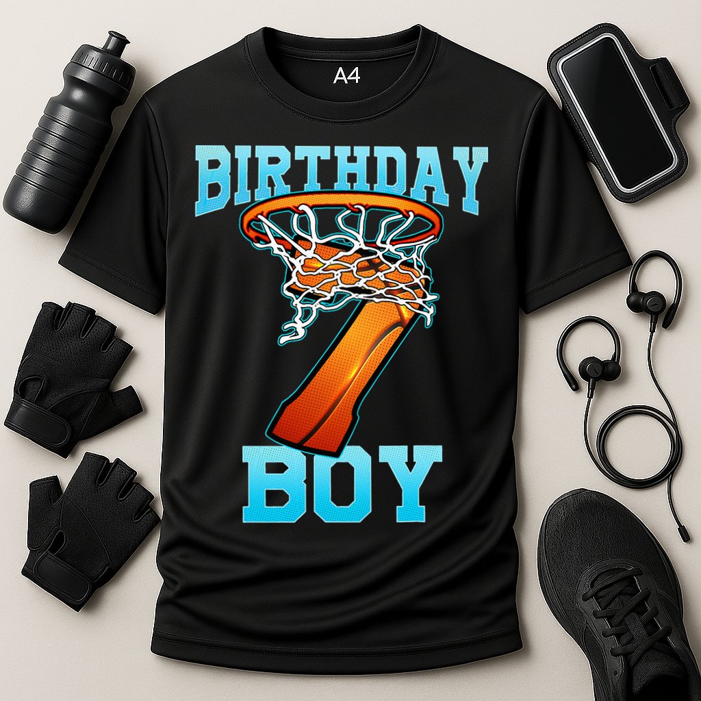 Boy 7 Years Old Gifts 8th Birthday Basketball Person Cooling Performance Crew T-Shirt