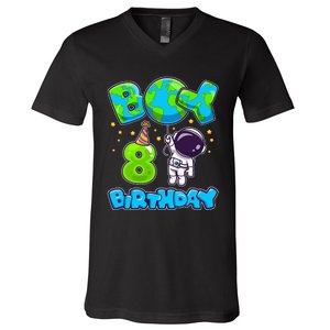 Boy 8th Birthday Birthday Astronaut Boy 8 Years Old V-Neck T-Shirt