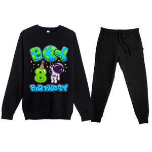 Boy 8th Birthday Birthday Astronaut Boy 8 Years Old Premium Crewneck Sweatsuit Set