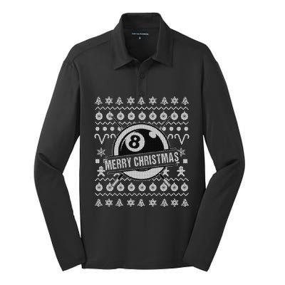 Billiards 8 Ball Ugly Christmas Gift Silk Touch Performance Long Sleeve Polo