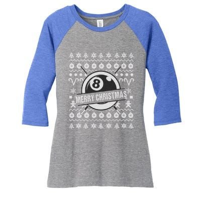 Billiards 8 Ball Ugly Christmas Gift Women's Tri-Blend 3/4-Sleeve Raglan Shirt