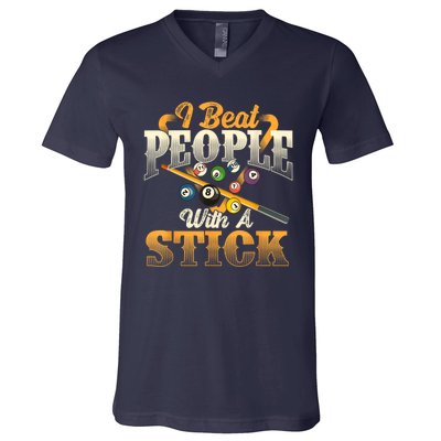 Billiards 8 Ball Pool Player I Beat People With A Stick Gift V-Neck T-Shirt