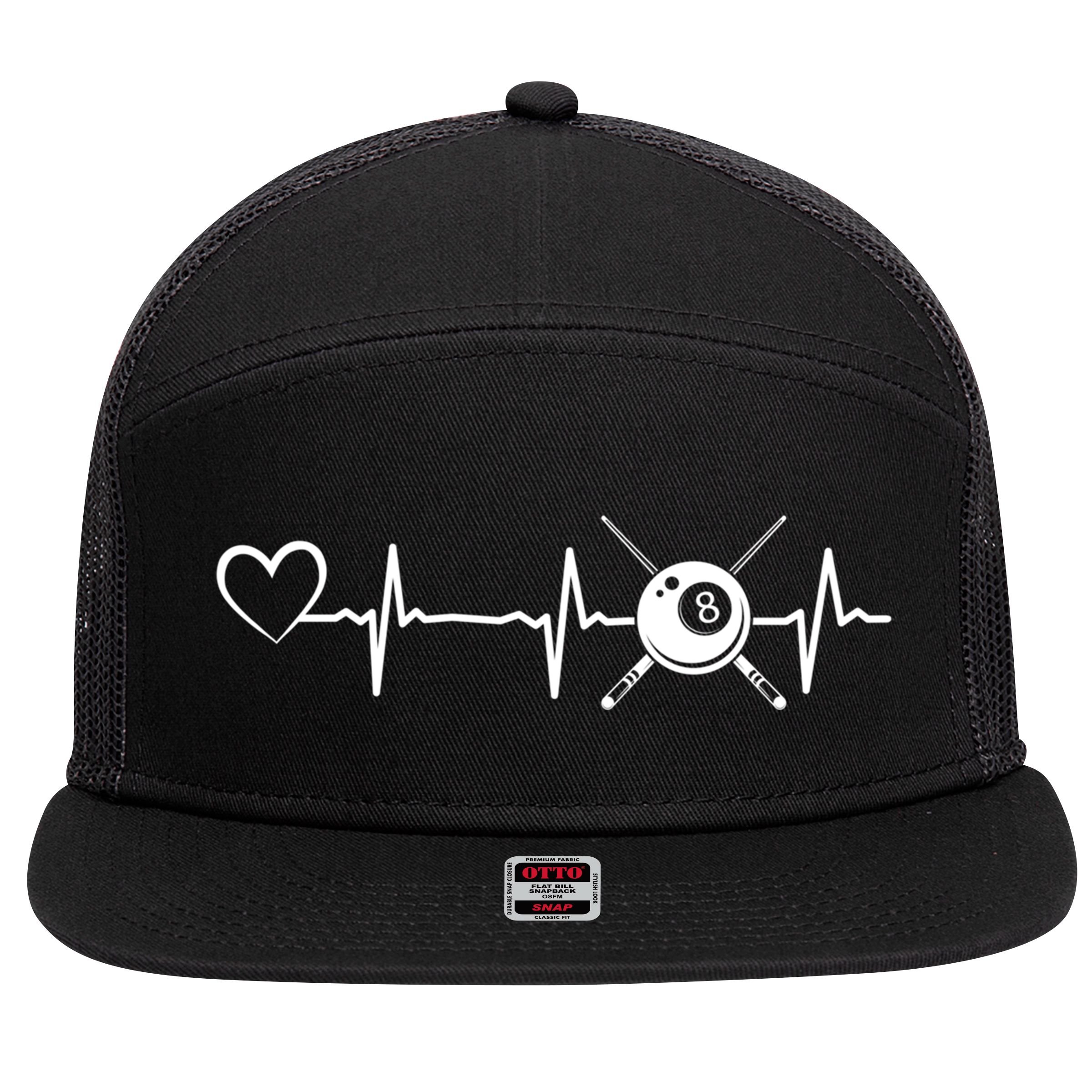 Billiards 8ball Pool Billiard Heartbeat Heart Billiard Gift 7 Panel Mesh Trucker Snapback Hat