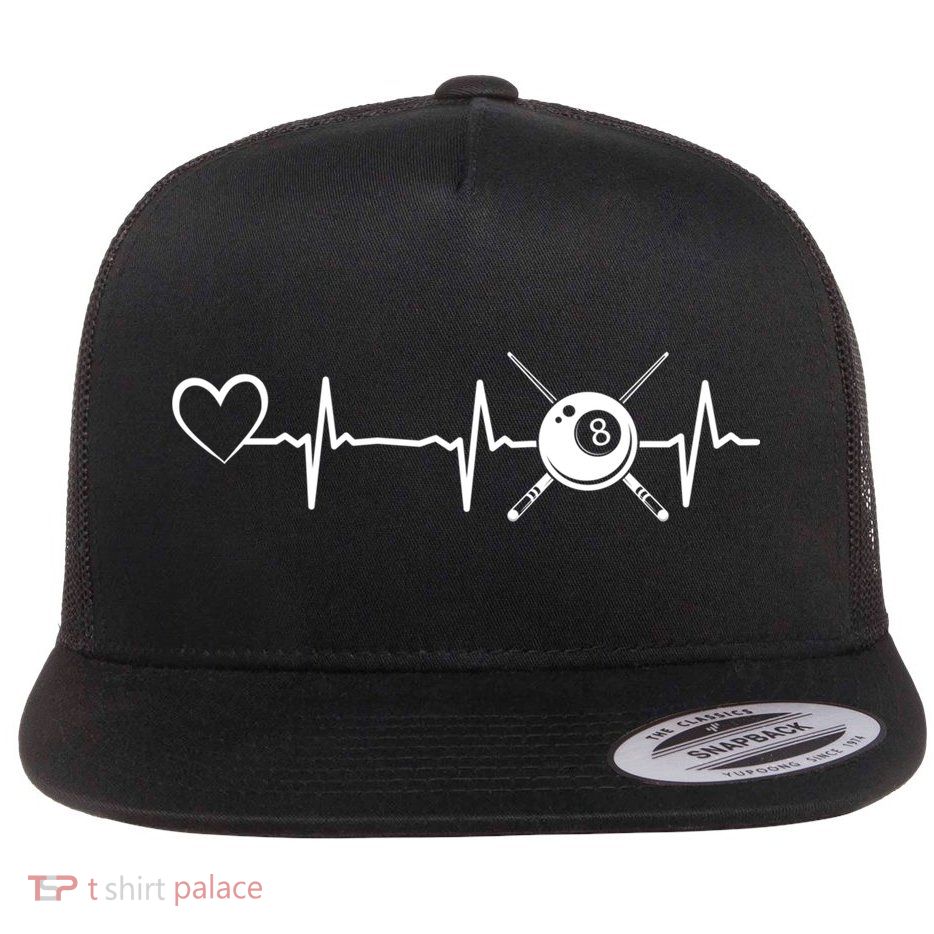 Billiards 8ball Pool Billiard Heartbeat Heart Billiard Gift Flatbill Hat