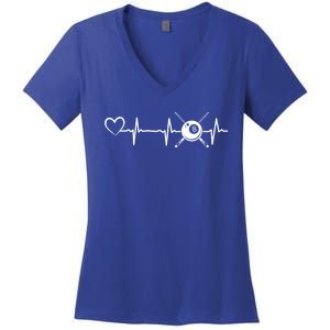 Billiards 8ball Pool Billiard Heartbeat Heart Billiard Gift Women's V-Neck T-Shirt