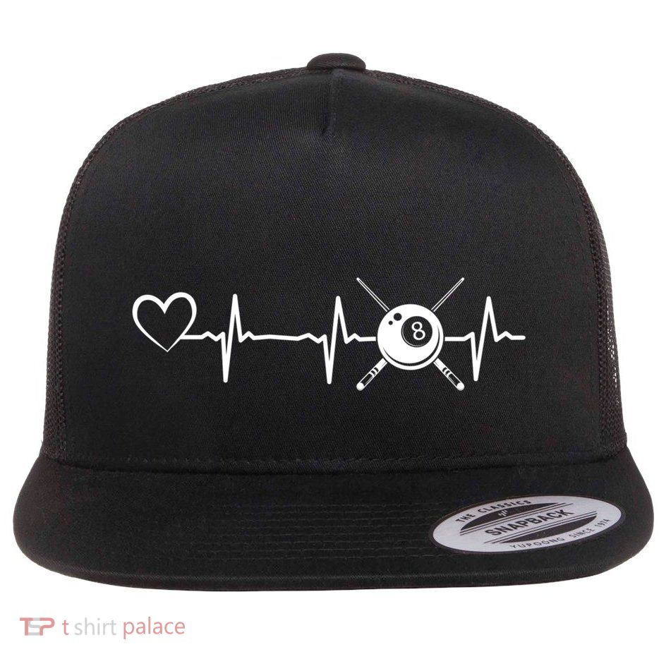 Billiards 8ball Pool Billiard Heartbeat Heart Billiard Gift Flatbill Hat