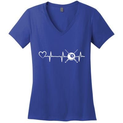 Billiards 8ball Pool Billiard Heartbeat Heart Billiard Gift Women's V-Neck T-Shirt