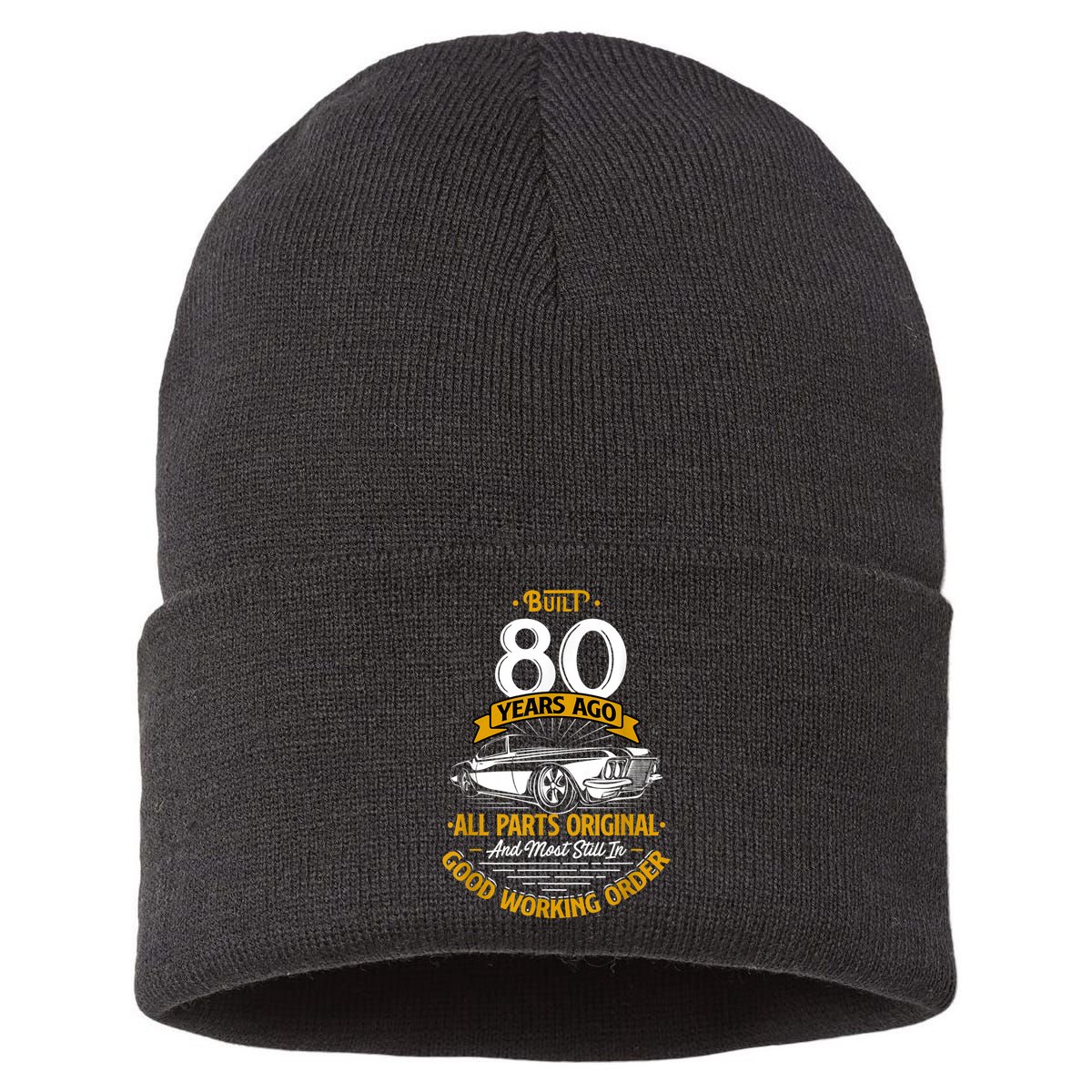 Built 80 Years Ago - Funny 80th Birthday Gift Sustainable Knit Beanie
