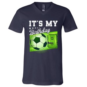 Birthday 9 Soccer Its My 9th Birthday Soccer V-Neck T-Shirt