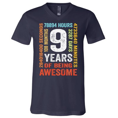 Birthday 9 Years Old Vintage Retro 108 Months V-Neck T-Shirt