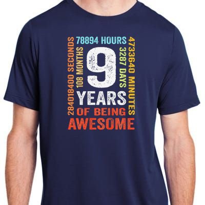 Birthday 9 Years Old Vintage Retro 108 Months Adult ChromaSoft Performance T-Shirt