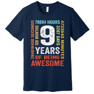 Birthday 9 Years Old Vintage Retro 108 Months Premium T-Shirt