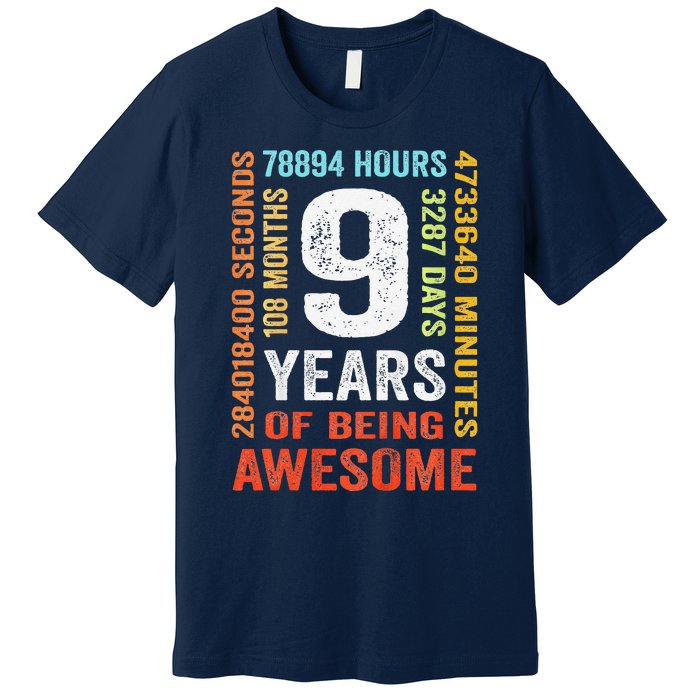 Birthday 9 Years Old Vintage Retro 108 Months Premium T-Shirt